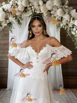 White Lace V-neck Wedding Dress