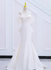 White Mermaid Pleats Bow Wedding Dress