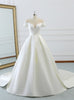 White Satin Scoop Neck Wedding Dress