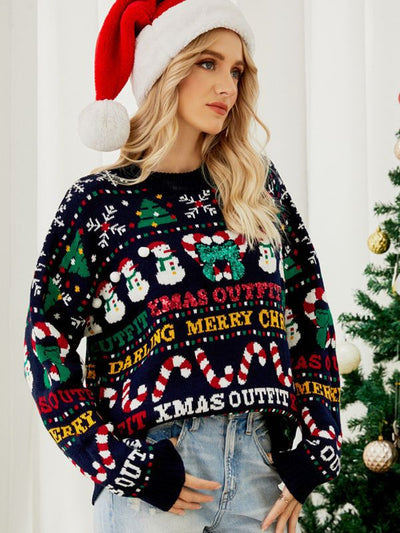 Loose Christmas Tree Crewneck Sequined Sweater