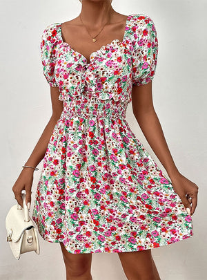 Women Puff Sleeve Floral Dress