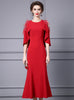 Red Scoop Neck Sequins Mother Of The Bride Dress