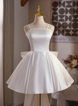 White Satin Bow Homecoming Dress