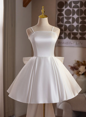 White Satin Bow Homecoming Dress