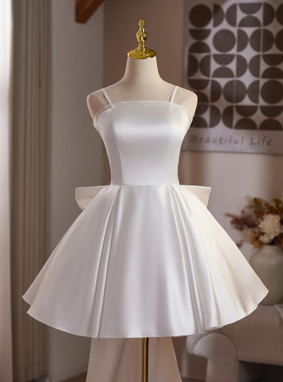 White Satin Bow Homecoming Dress