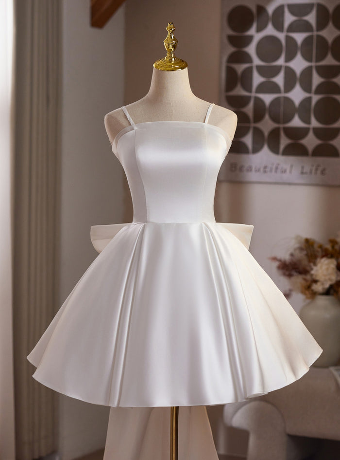 White Satin Bow Homecoming Dress