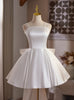 White Satin Bow Homecoming Dress