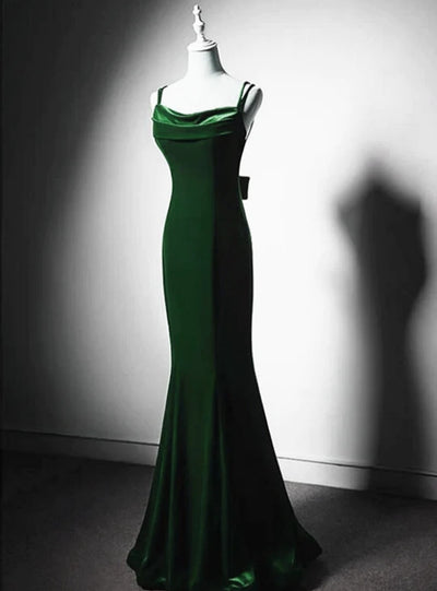 Green Mermaid Velvet Straps Prom Dress