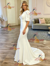 White Mermaid Short Sleeve Wedding Dress