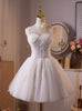 White Tulle Straps Appliques Beading Homecoming Dress