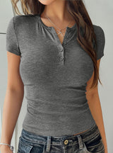 Slim V-neck Knitted Short-sleeved Shirt T-shirt
