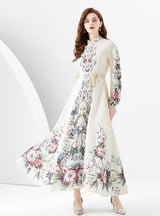 Retro Palace Long Sleeve Collar Printed Dress