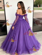 Purple Tulle Strapless Pleats Quinceanera Dress