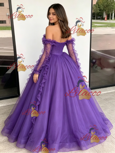 Purple Tulle Strapless Pleats Quinceanera Dress
