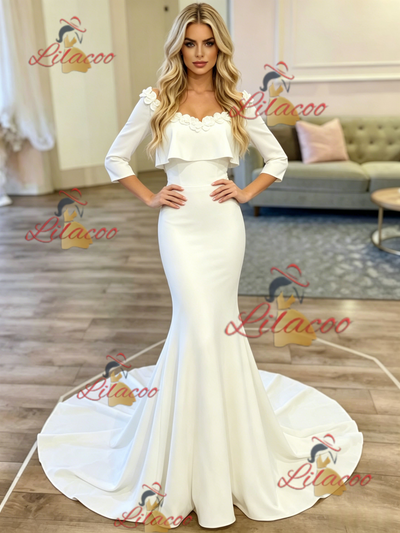 White Mermaid Short Sleeve Wedding Dress