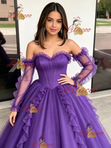 Purple Tulle Strapless Pleats Quinceanera Dress