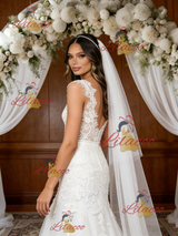 White Lace V-neck Wedding Dress