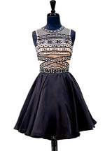Black Beading Crystal Homecoming Dress