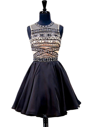 Black Beading Crystal Homecoming Dress
