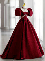 Black Square Puff Sleeve Beading Prom Dress