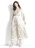 Retro Palace Style V-neck Lantern Sleeve Printed Dress