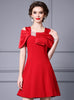 Red Straps Pearls Mother Of The Bride Dress