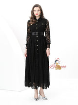 Silm Waist Lace Long Sleeve Dress