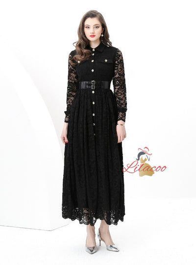 Silm Waist Lace Long Sleeve Dress