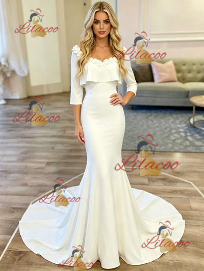 White Mermaid Short Sleeve Wedding Dress