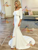 White Mermaid Short Sleeve Wedding Dress