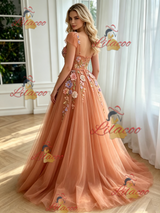 Fashion Tulle Straps Appliques Prom Dress