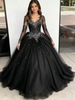 Black Tulle V-neck Beading Quinceanera Dress