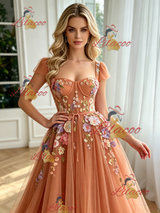 Fashion Tulle Straps Appliques Prom Dress