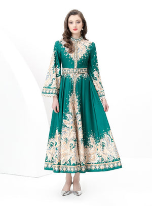 Retro Printed Long-sleeved Dress