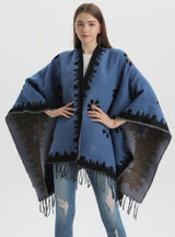 Flower Knit Cardigan Tassel Split Warm Cloak