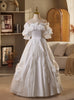 White Satin Off the Shoulder Puff Sleeve Wedding Dress