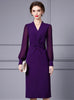Purple V-neck Pleats Mother Of The Bride Dress