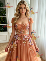 Fashion Tulle Straps Appliques Prom Dress