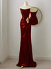 Burgundy Mermaid Sequins Pleats Prom Dress