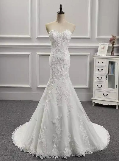 Sexy White Mermaid Lace Sweetheart Wedding Dress