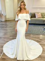 White Mermaid Off the Shoulder Wedding Dress