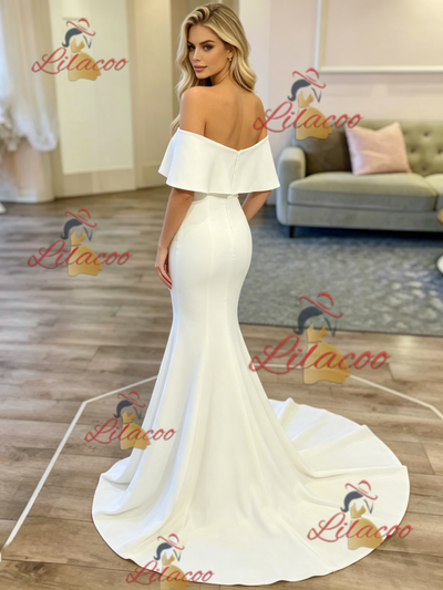 White Mermaid Off the Shoulder Wedding Dress