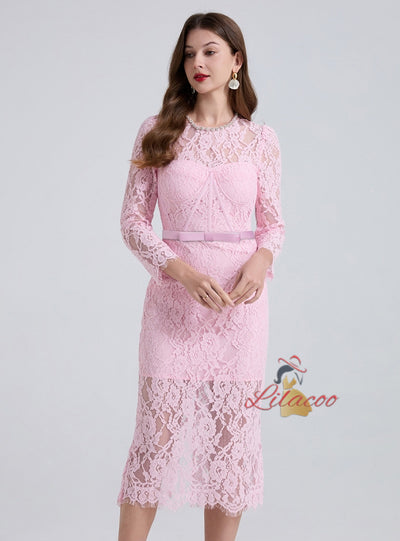 Retro Lace Slim Long Sleeve Dress
