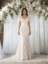 Ivory White Mermaid Lace V-neck Wedding Dress