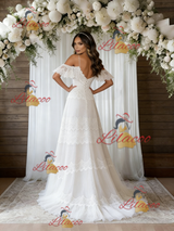 White Lace V-neck Wedding Dress