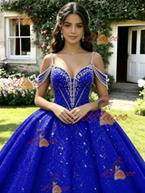 Royal Blue Tulle Sequins Beading Quinceanera Dress