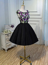 Black Tulle Backless 3D Flower Homecoming Dress