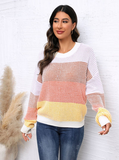 Casual Loose Round Neck Contrast Sweater