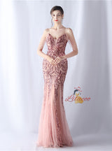 Sequins Tulle Straps Beading Prom Dress