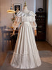 White Satin Lace Long Sleeve High Neck Wedding Dress